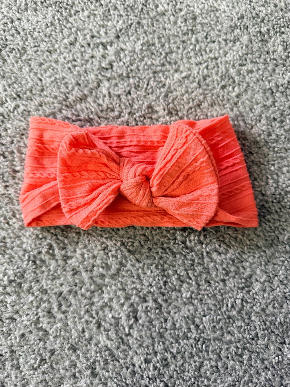 Kids Bow Headband - Coral Orange Stretch Fabric